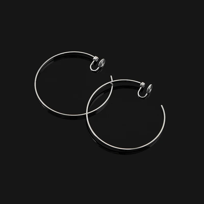 Silver Alloy 6cm Oversized Spiral Disc Hoop Stud & Clip On No Piercing Statement Earrings