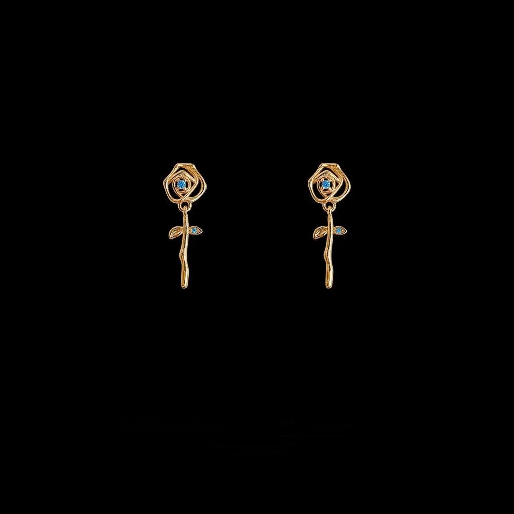 Vintage French Court Hollow Rose Flower Copper Stud Earrings For Women