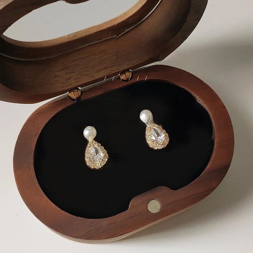 Mini 14K Gold Plated Copper Teardrop Stud Earrings With Micro Pave Zircon For Women