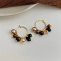 Handmade Vintage Geometric Copper Hoop Earrings With Tiger Eye Stone Glass Pearl Crystal Black Agate