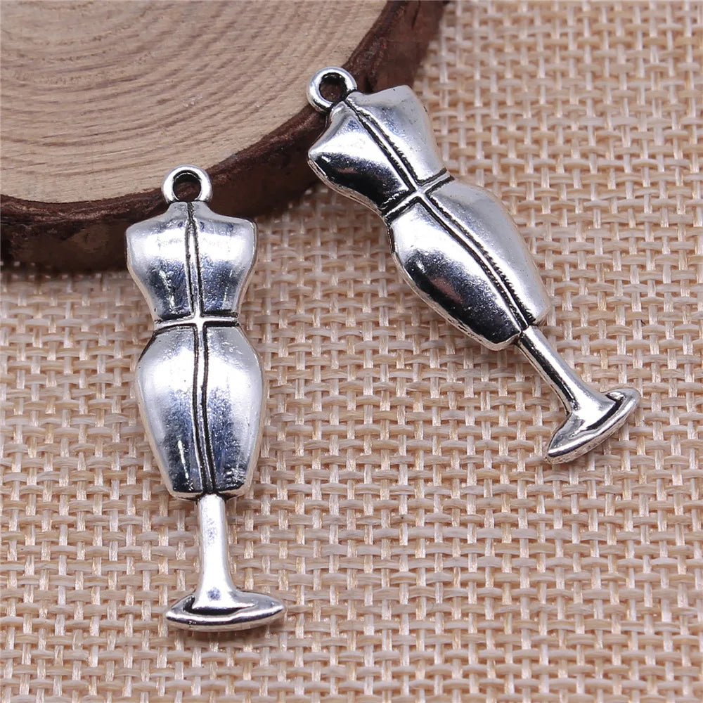 37x11mm 4.8g Antique Silver Zinc Alloy Dress Form Mannequin Charm Pendant for DIY Fashion Jewelry