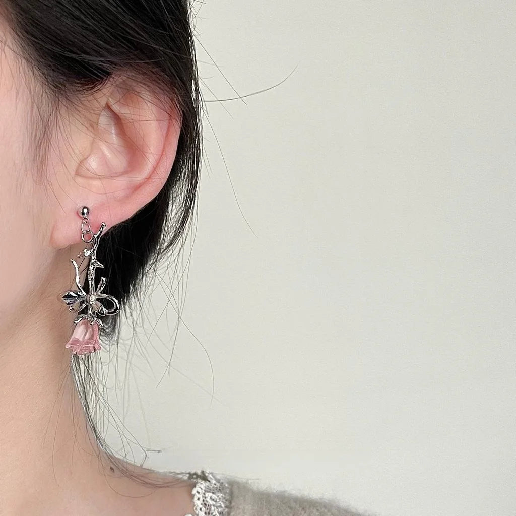 Sweet Cool Liquid Rose Copper Drop Earrings Minimalist Floral Fashion Jewelry