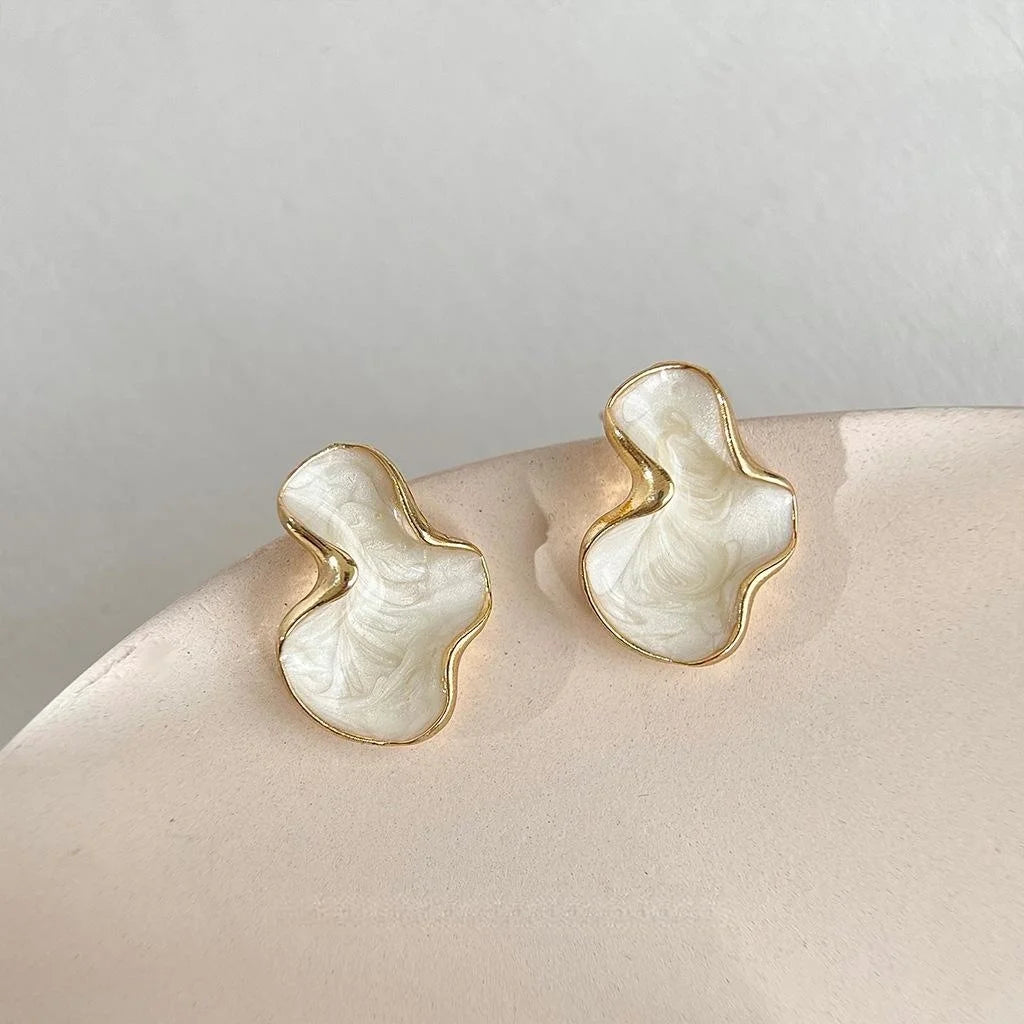 Chic Abstract Geometric Irregular 14K Electroplated Copper Stud Earrings With Enamel Drip Oil
