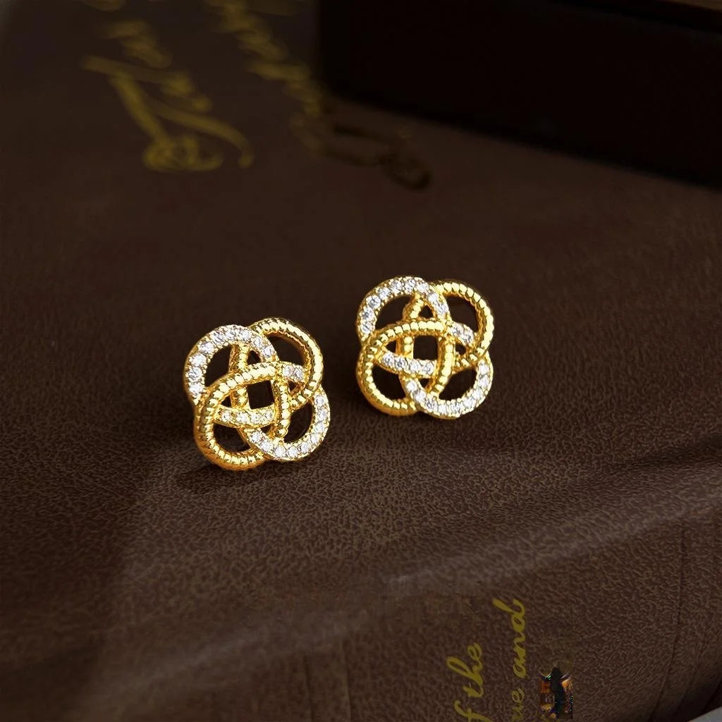 Light Luxury Copper Zircon Flower Knot Hollow Square Stud Earrings