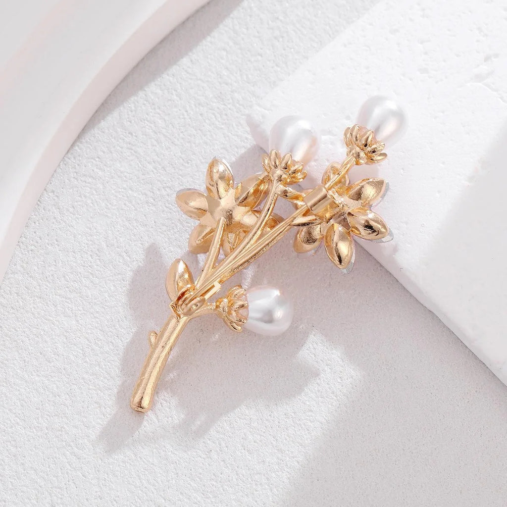 Elegant Sakura Flower Brooch With Faux Pearl Rhinestone Alloy Branch, Luxury Lapel Pin Corsage Suit Accessory Gift