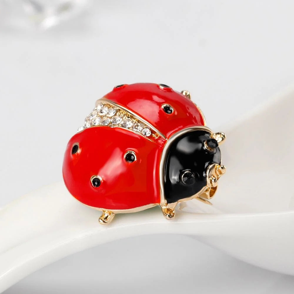 Cute Red Ladybug Brooch With Enamel Alloy And Rhinestone Detail, Elegant Insect Lapel Pin Gift