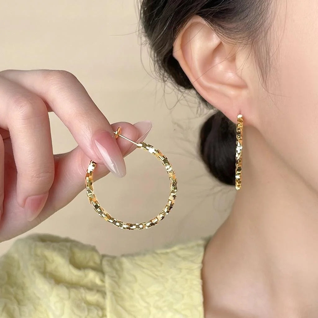 Vintage Metal Copper Geometric Hoop Earrings European American Trendy Ring Design Fashion Jewelry