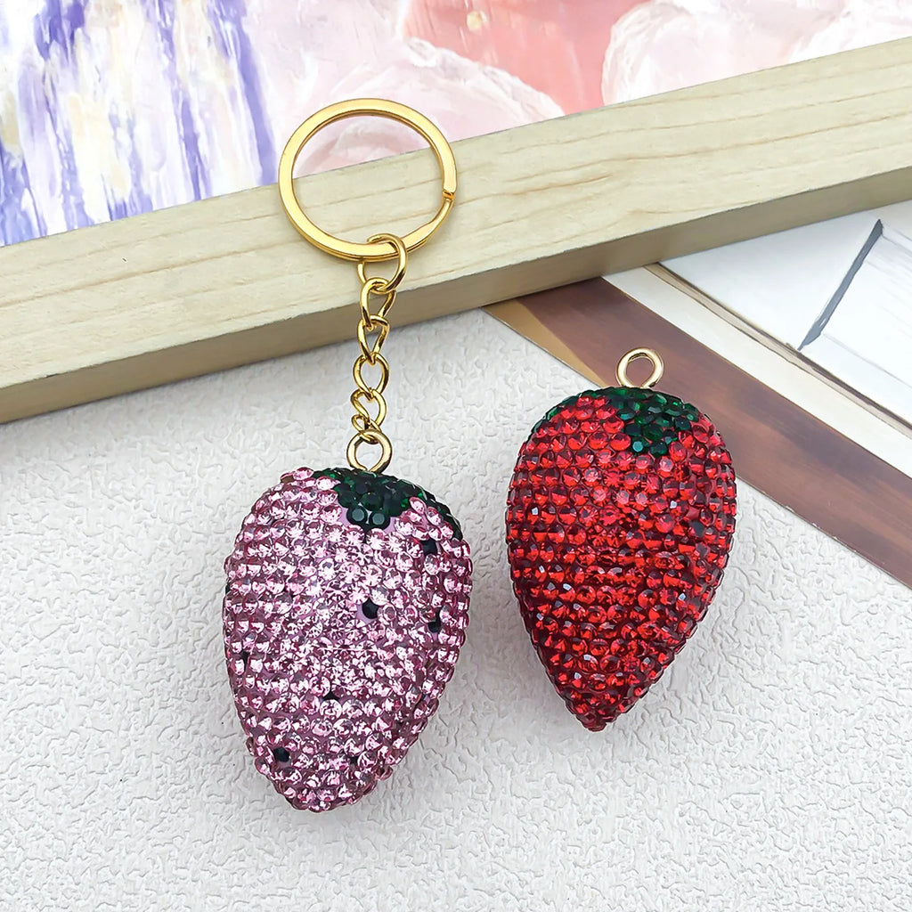 Crystal Rhinestone Strawberry charm pendant for DIY keychain and jewelry accessories