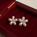 French Vintage Faux Pearl Sunflower Floral Teardrop Stud Earrings