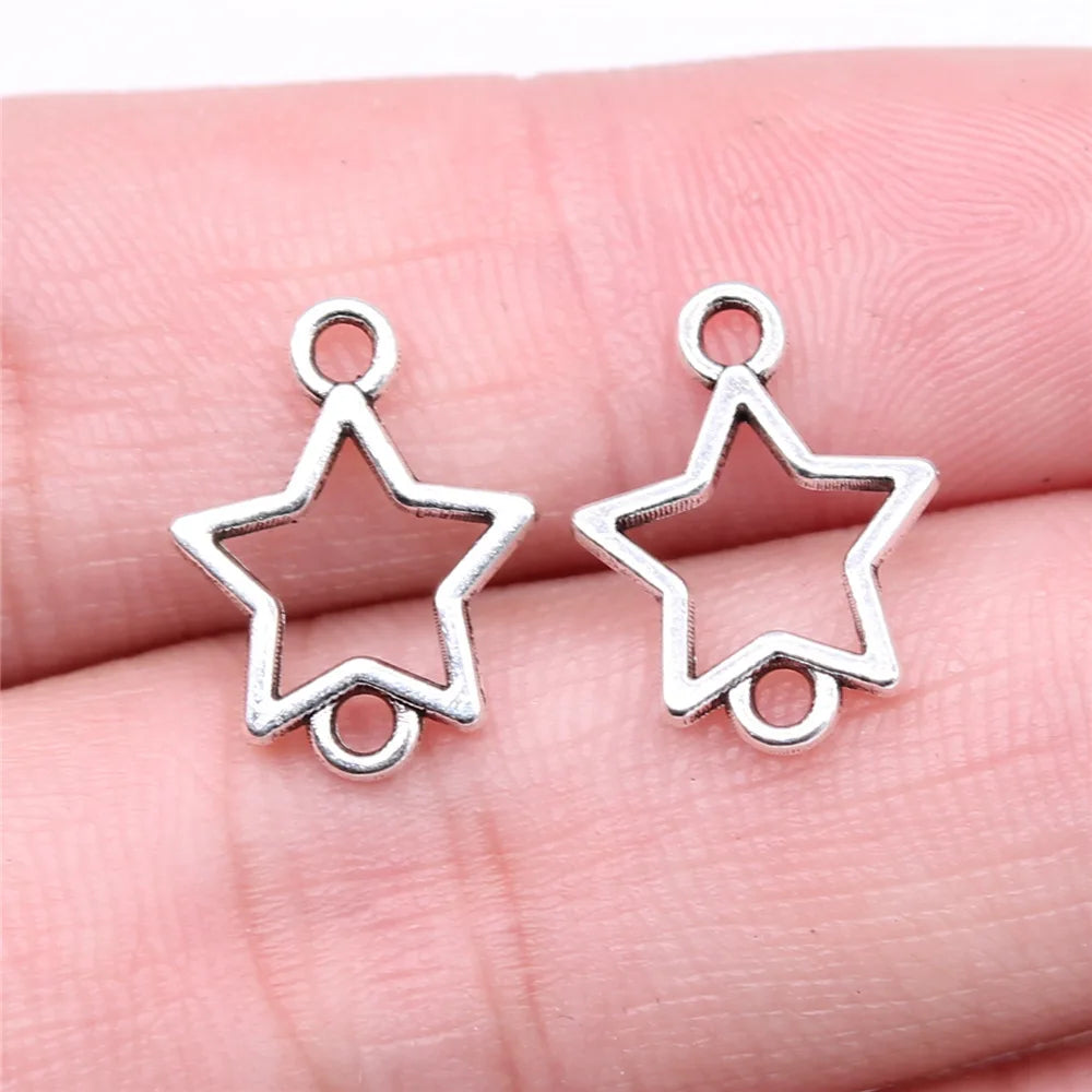 15x12mm 0.44g Multicolor Zinc Alloy Hollow Five Pointed Star Connector Charm Pendant for Bracelet Making