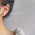 14K Gold Plated Copper Flower Glass Cat Eye Zircon Stud Earrings Sweet Style