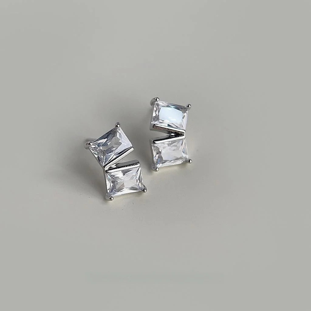 Minimalist Geometric Open Square Zircon Copper Stud Earrings, Premium Commuter Jewelry