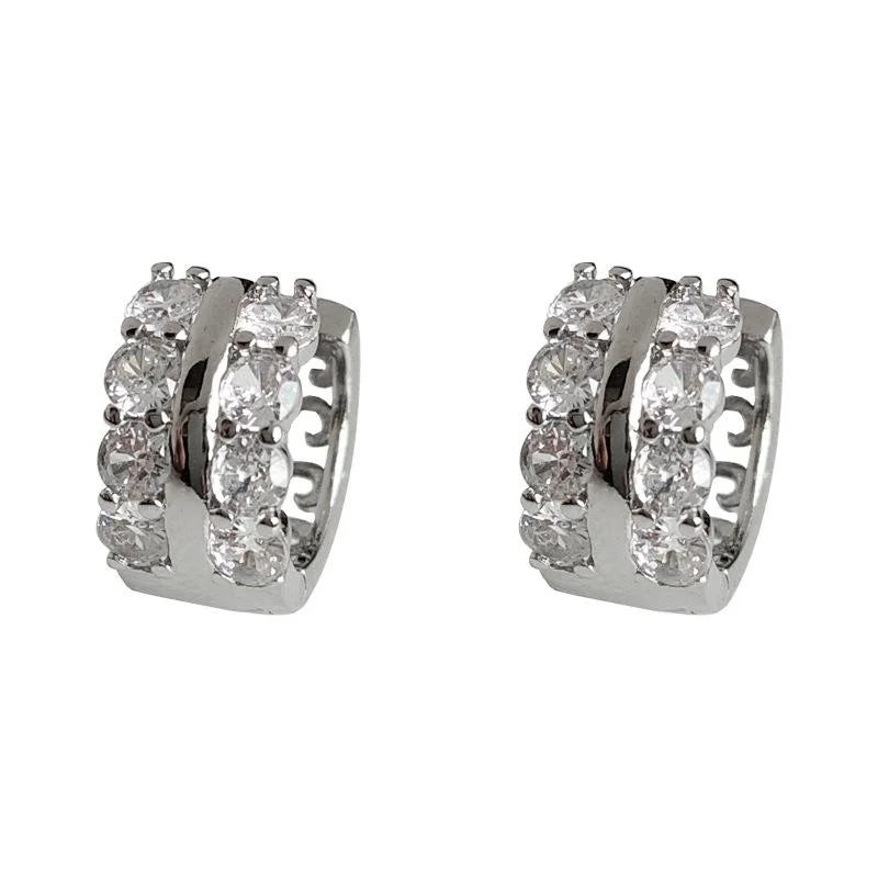 Minimalist Copper Micro Pave Zircon Double Row Geometric Hoop Drop Earrings