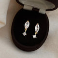 Light Luxury Geometric Waterdrop Zircon Tassel Stud Earrings With Copper