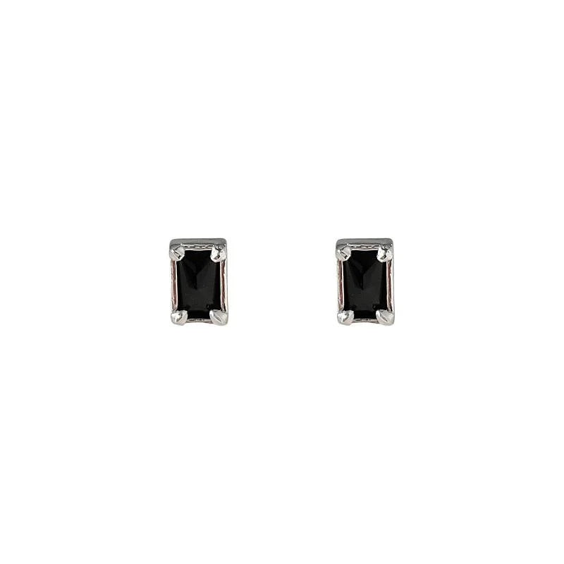 Minimalist Black Rectangular Zircon Copper Stud Earrings, Mini Geometric Jewelry