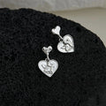 Silver Plated Copper Angel Heart Stud Earrings Korean Minimalist Cool Style Jewelry