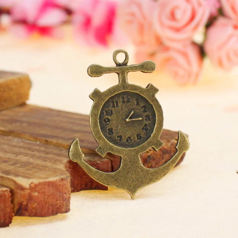 37x30MM Antique Silver Zinc Alloy Anchor Clock Charm Pendant for DIY Necklace Bracelet Jewelry Making