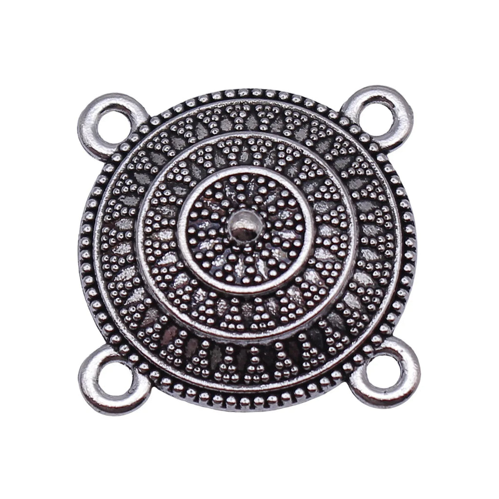 22x22mm 2.4g Antique Silver Zinc Alloy Four-Hole Round Connector Charm for DIY Body Chain Jewelry