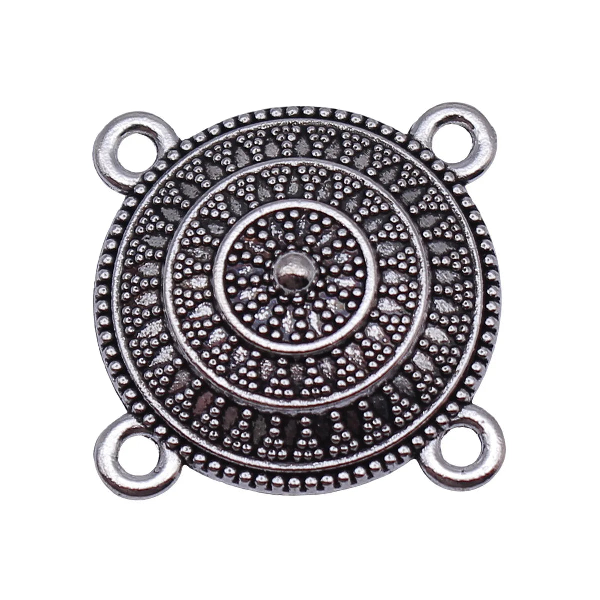 22x22mm 2.4g Antique Silver Zinc Alloy Four-Hole Round Connector Charm for DIY Body Chain Jewelry