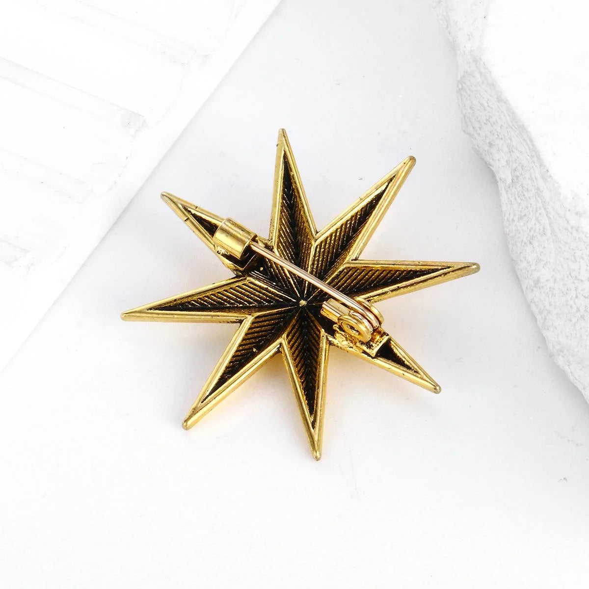 Elegant Eight Point Star Alloy Brooch, Silver Tone Geometric Lapel Pin Corsage For Women's Suit Accessory