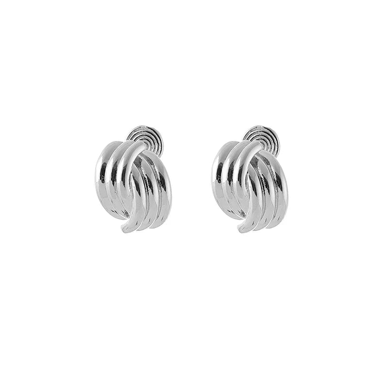 Elegant Minimalist Geometric Interlaced Swirl Alloy Stud & Clip On No Piercing Metal Knot Earrings