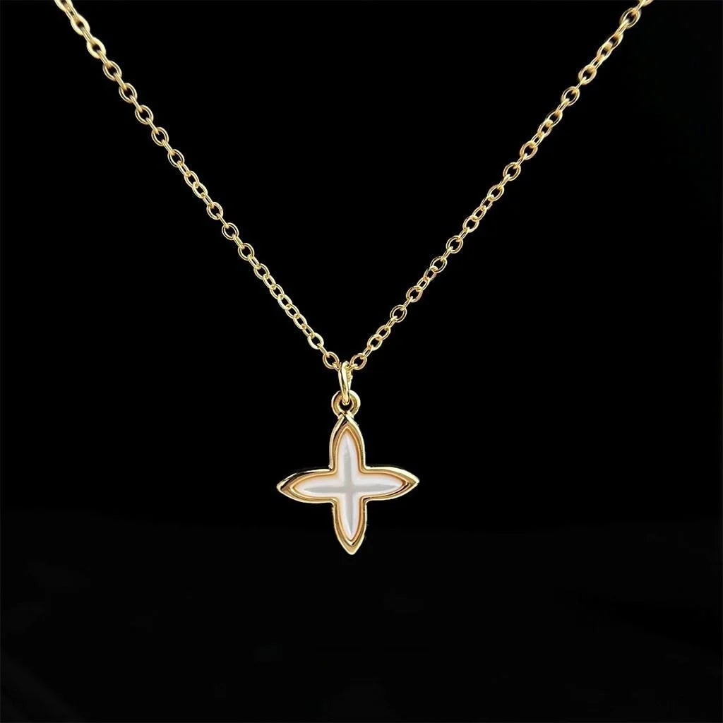 18K Gold Plated Shell Flower Star Pendant Necklace For Women, Minimalist Luxury Collarbone Chain