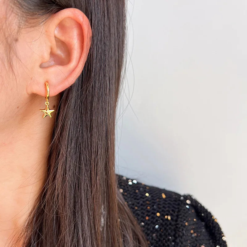 Elegant Luxury Gold Alloy Spiral Disk Five Point Star Charm Stud & Clip On No Piercing Drop Earrings