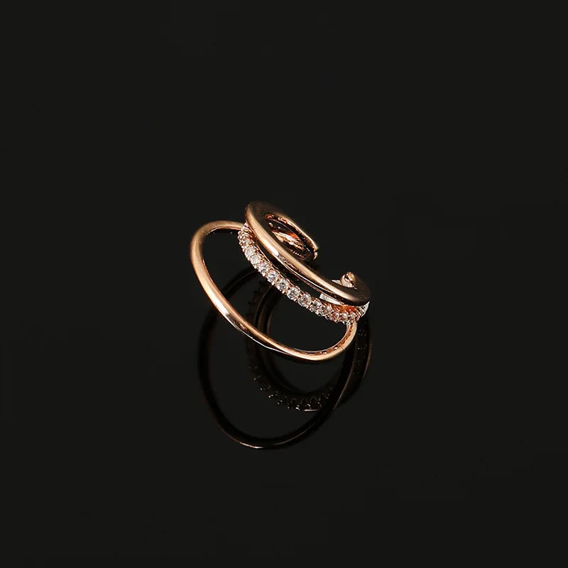 Elegant Champagne Gold Alloy Triple Hoop Rhinestone Ear Cuff Stud & Clip On No Piercing Earrings