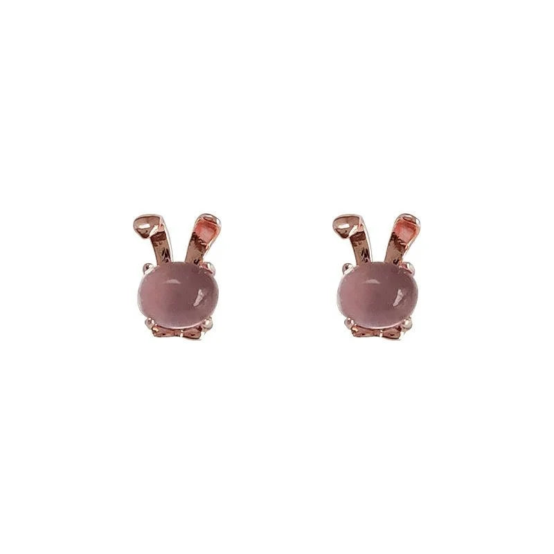 Cute Rabbit Stud Earrings Rose Gold Plated Copper Animal Style