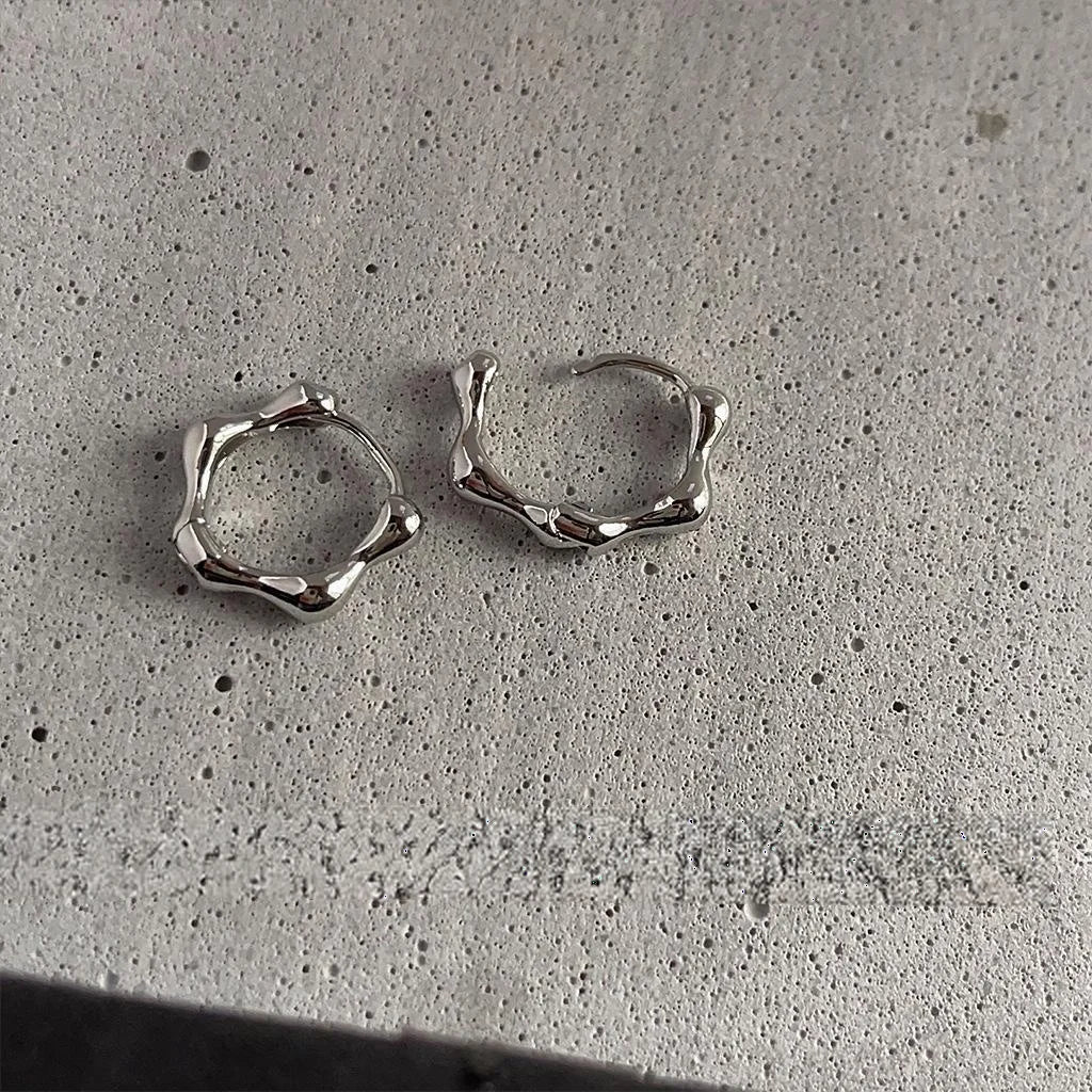 Minimalist Copper Wave Hoop Drop Earrings Smooth Metal Geometric Flower Style For Women