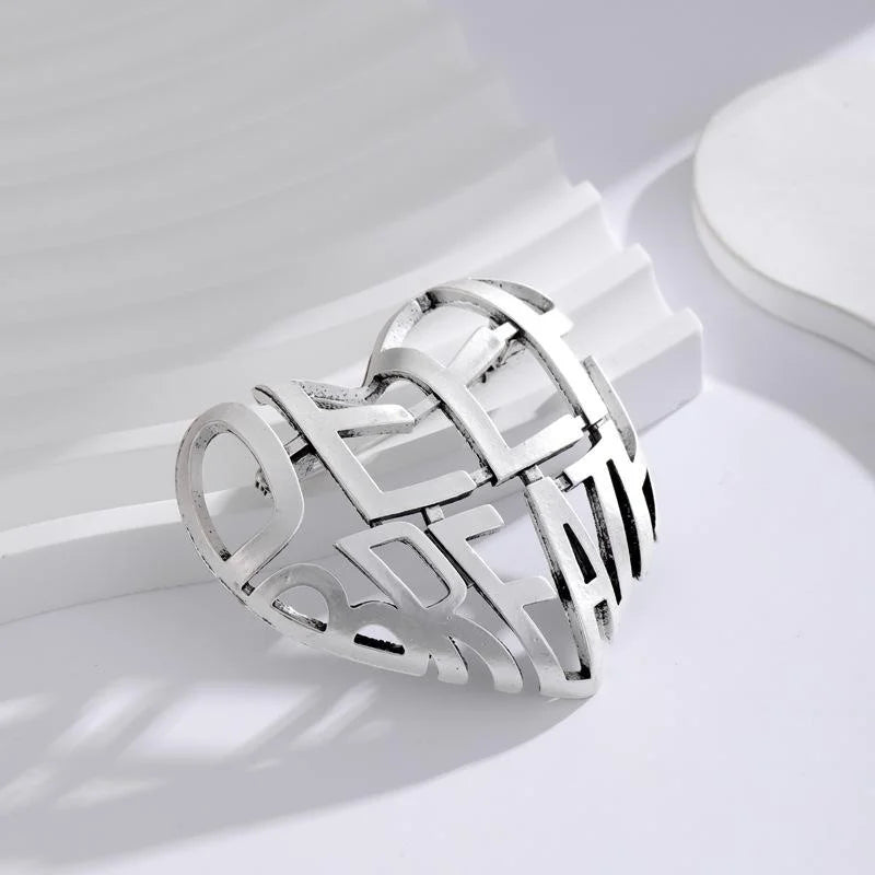 Elegant Alloy 3D Hollow Heart Letter Brooch, Korean Style Large Love Lapel Pin Corsage Suit Accessory Gift