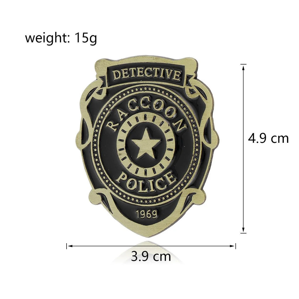 Vintage Alloy Enamel Raccoon Detective Police Shield Badge Brooch, Star Lapel Pin Suit Accessory Gift
