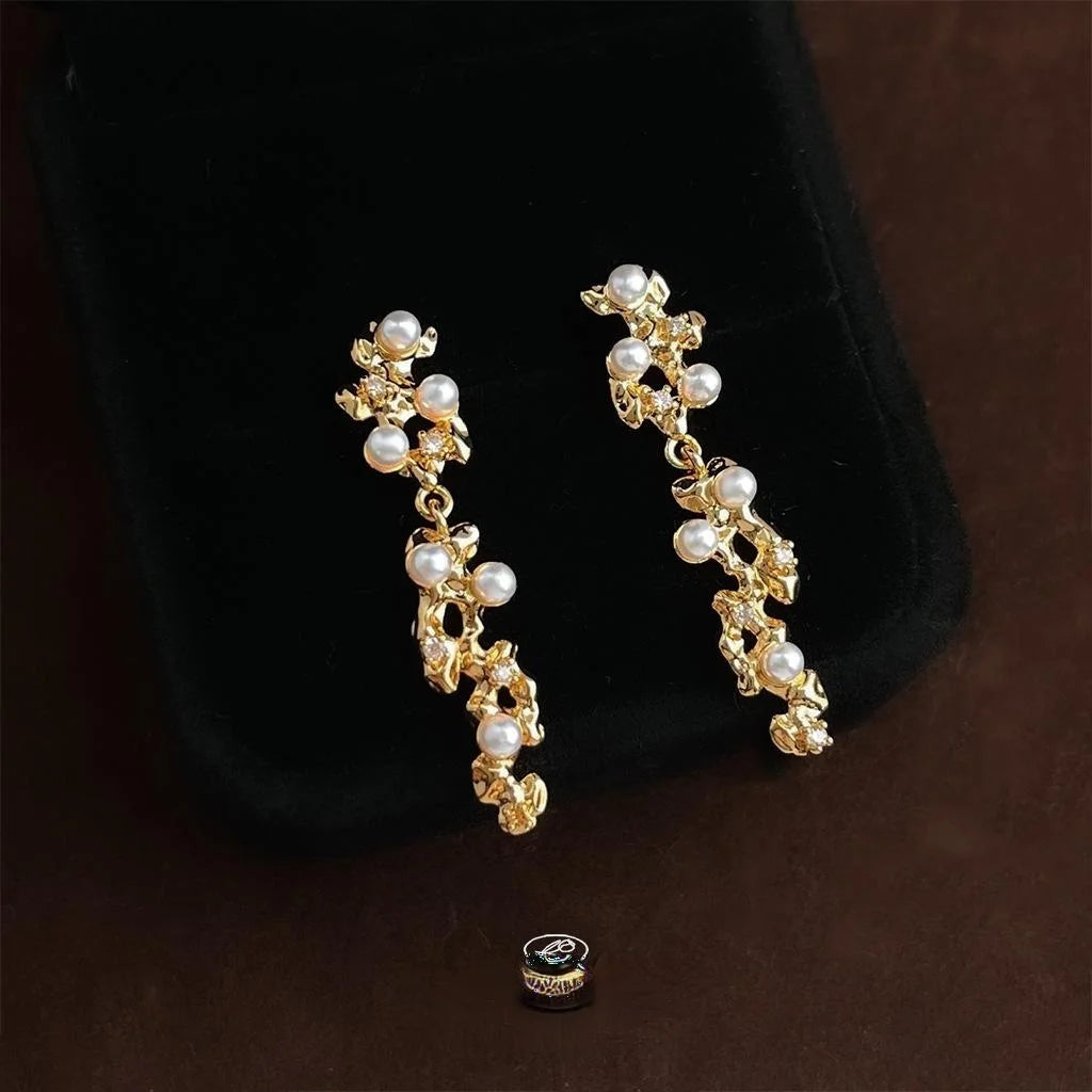 14K Gold Plated Copper Zircon Geometric Liquid Line Drop Earrings Light Luxury Style