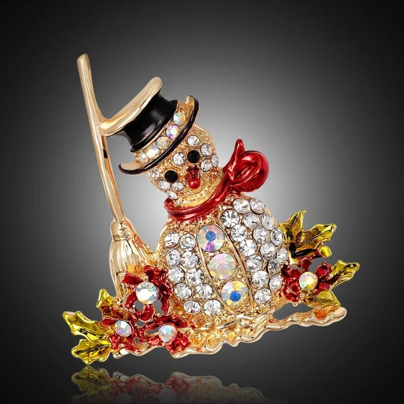 Cute Christmas Snowman Rhinestone Enamel Alloy Brooch, Luxury Lapel Pin Corsage Suit Accessory Gift