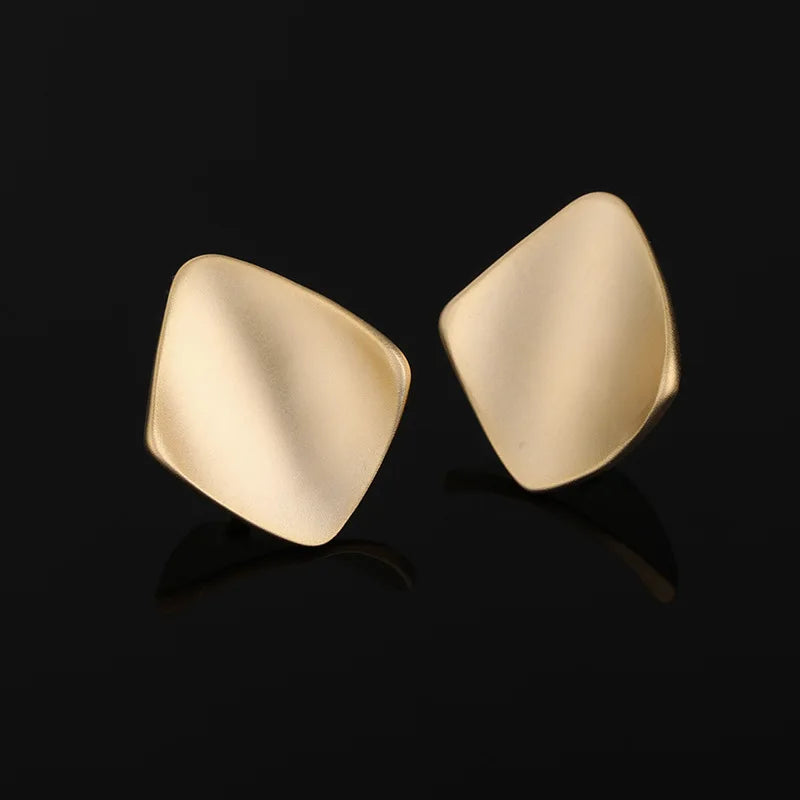 Vintage Hong Kong Style Matte Gold Alloy Diamond Square Stud & Clip On No Piercing Minimalist Earrings