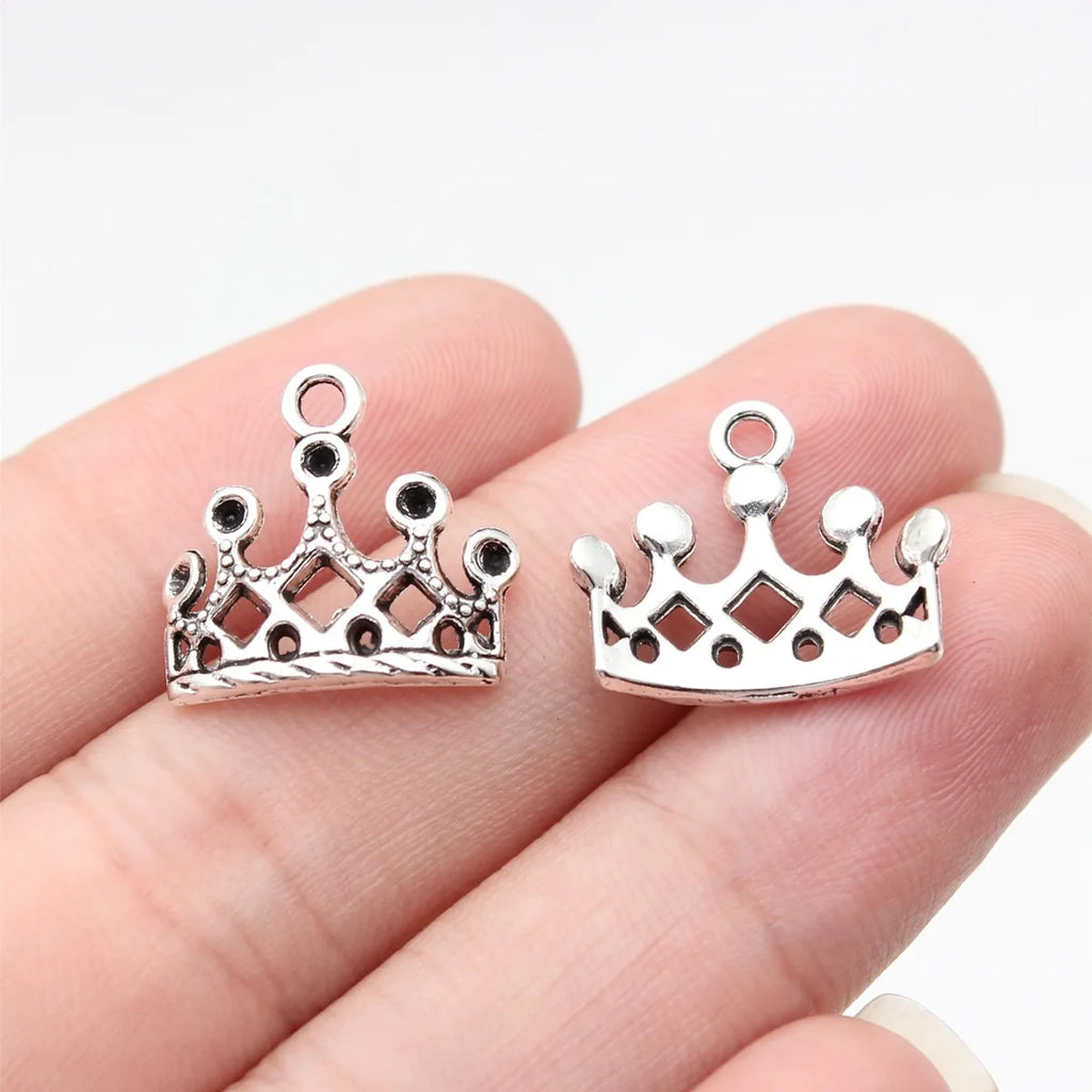 17x15mm 1.15g Antique Silver Zinc Alloy Crown Charm Pendant for DIY Vintage Jewelry Making