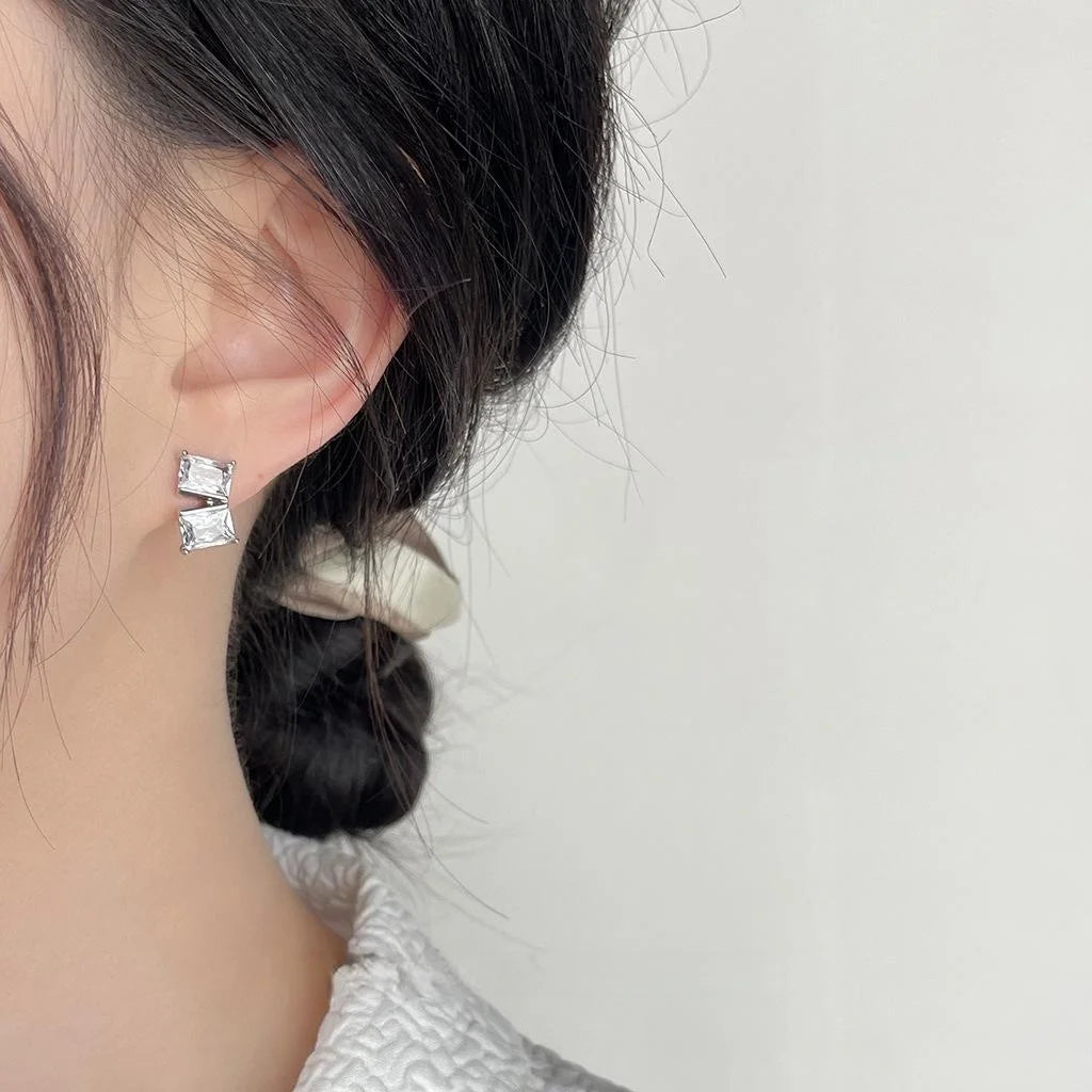 Minimalist Geometric Open Square Zircon Copper Stud Earrings, Premium Commuter Jewelry