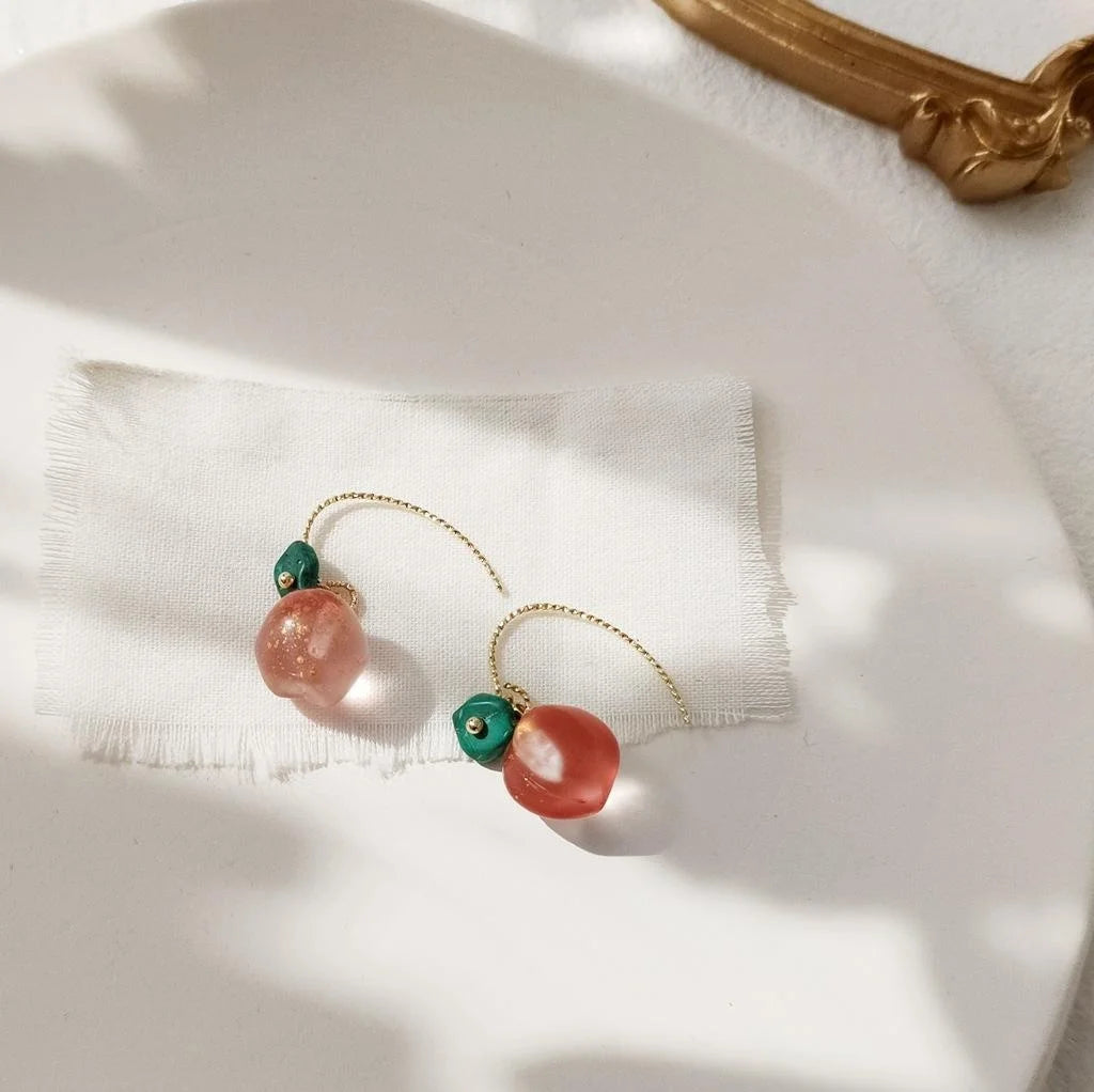 Cute Peach Glass Drop Earrings For Women Versatile Fruit Design Spring Summer Jewelry