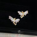 14K Gold Plated Copper Flying Fish Zircon Enamel Stud Earrings Fairy Style Jewelry
