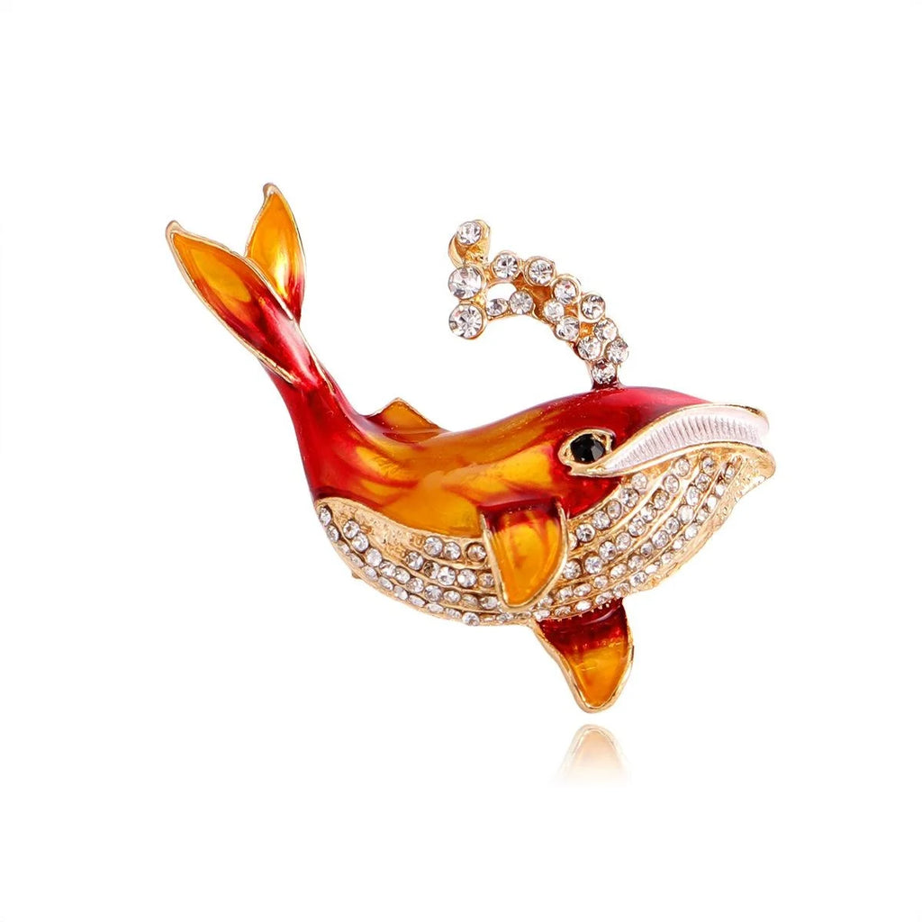 Elegant Blue Enamel Whale Brooch With Rhinestones, Gold Tone Alloy Dolphin Lapel Pin Corsage Gift