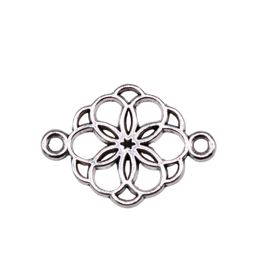 21x15mm 0.91g Antique Silver Zinc Alloy Geometric Flower Connector Charm Pendant for DIY Jewelry