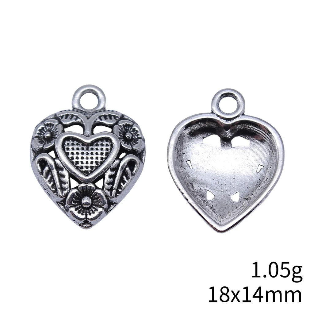 18x14mm 1.05g Antique Silver Zinc Alloy Leaf Flower Heart Charm Pendant for DIY Jewelry Making