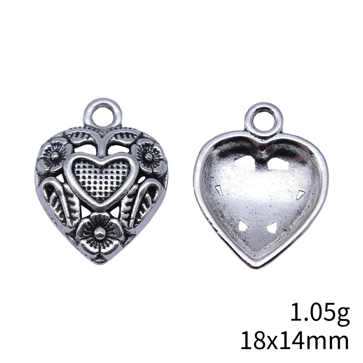 18x14mm 1.05g Antique Silver Zinc Alloy Leaf Flower Heart Charm Pendant for DIY Jewelry Making