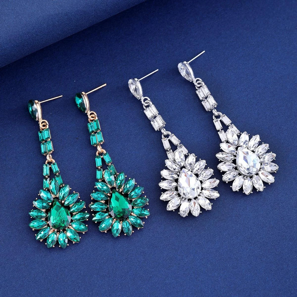 Luxury Red Crystal Rhinestone Flower Chandelier Earrings Alloy Geometric Dangle Earrings For Wedding Party Gift
