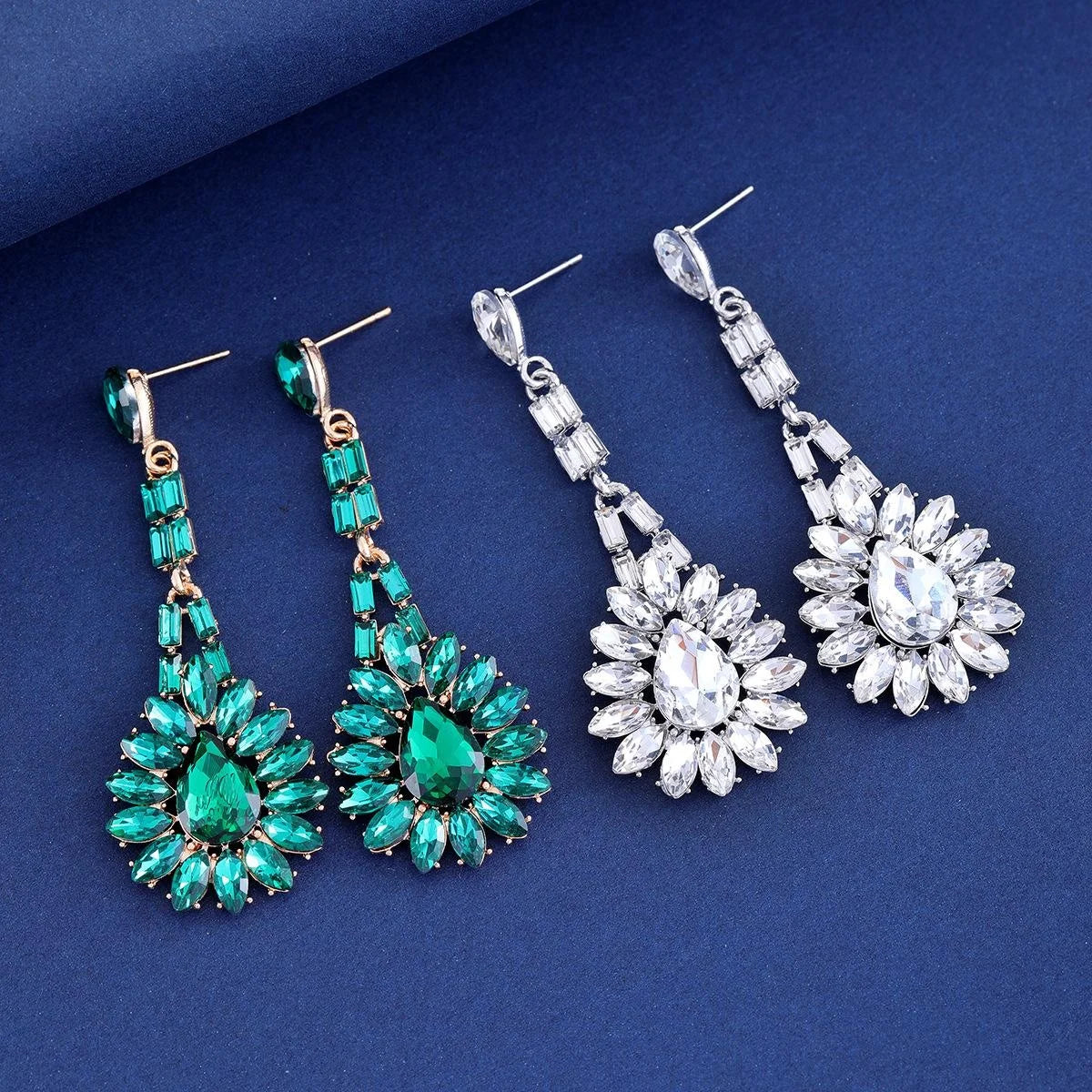 Luxury Red Crystal Rhinestone Flower Chandelier Earrings Alloy Geometric Dangle Earrings For Wedding Party Gift