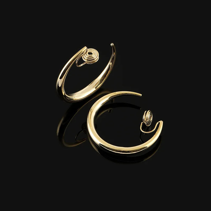 Elegant Gold Alloy Large Hoop Stud & Clip On No Piercing Minimalist Commuter Round Hoop Earrings