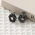 Vintage Black Rhinestone Round Wreath Stud & Clip On No Piercing Alloy Circle Hoop Earrings