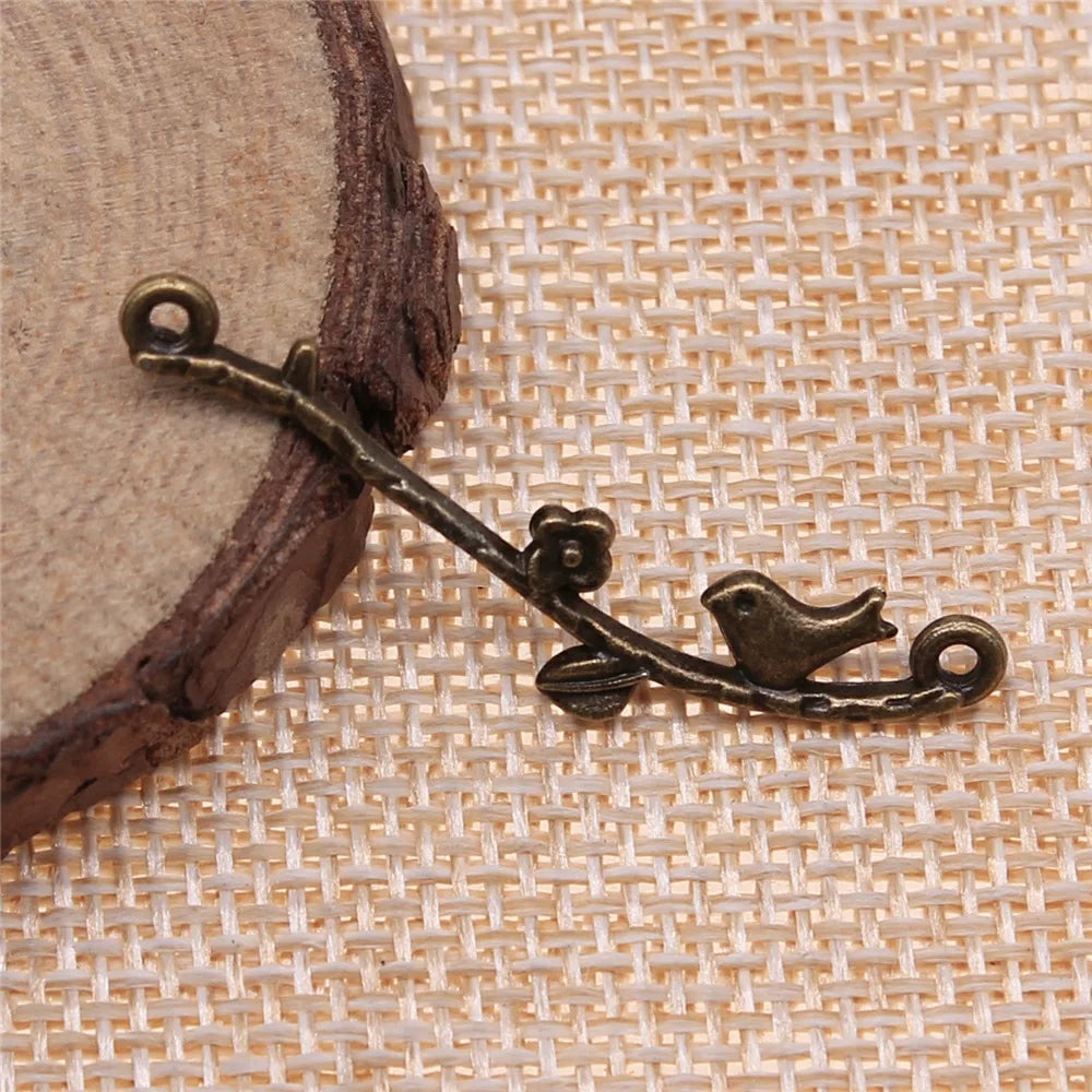 39x8mm 1.2g Multicolor Zinc Alloy Bird on Flower Branch Connector Charm for Bracelet Making
