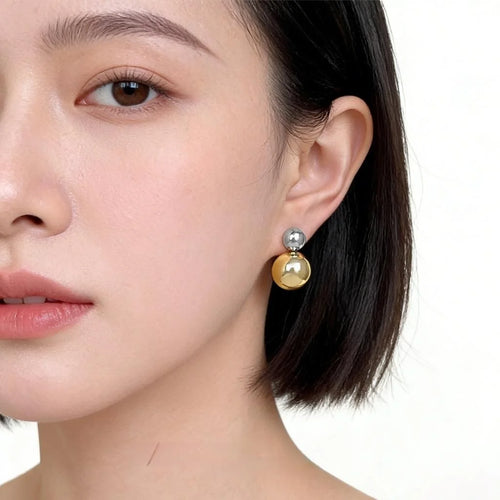 Convertible Two Tone Eco-Friendly Copper Geometric Round Bean Drop Earrings