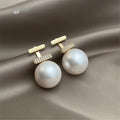 Light Luxury Two-Way Micro Pave Zircon Pearl Drop Earrings And Copper Geometric Design